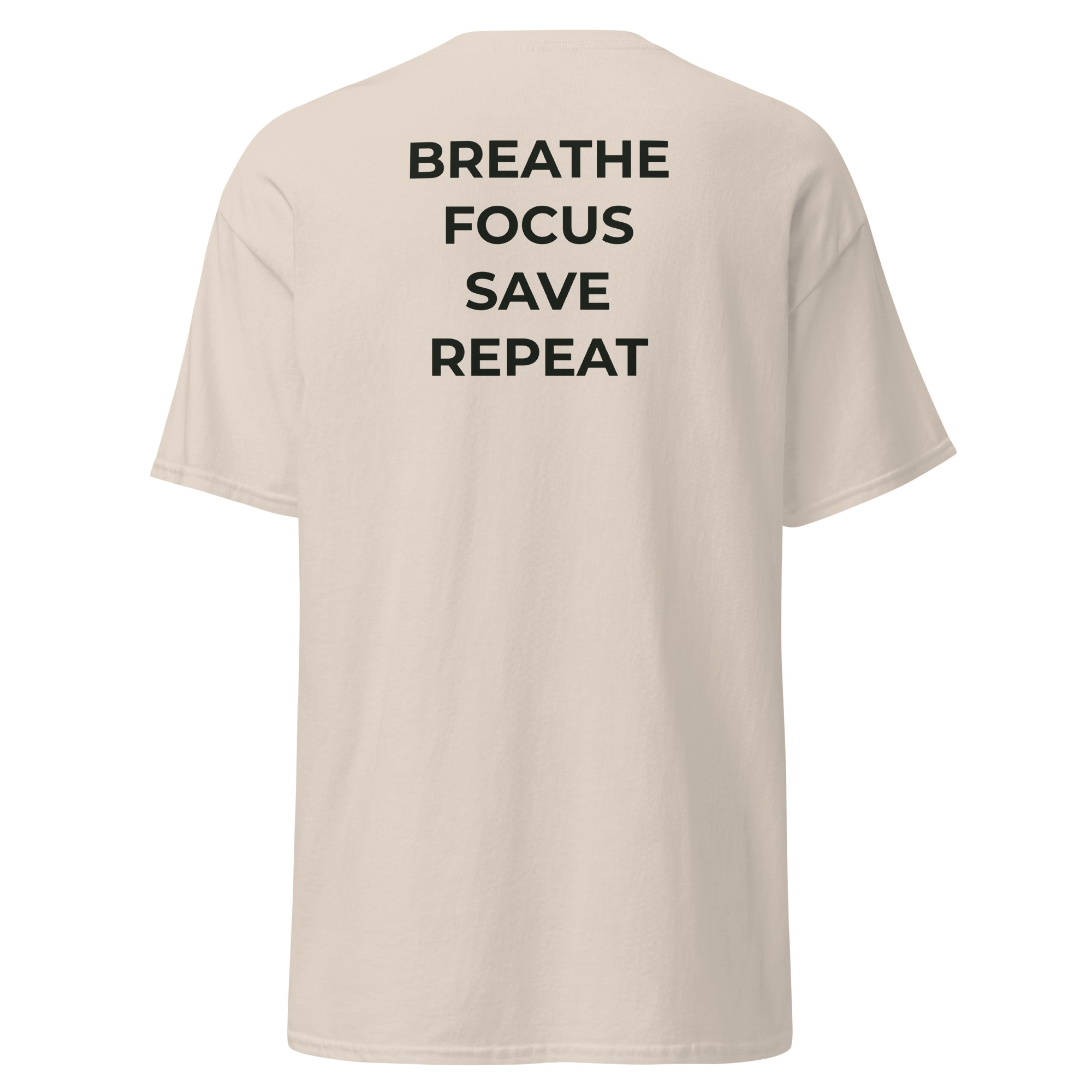breathe, focus, save, repeat – cream & green (unisex classic tee)
